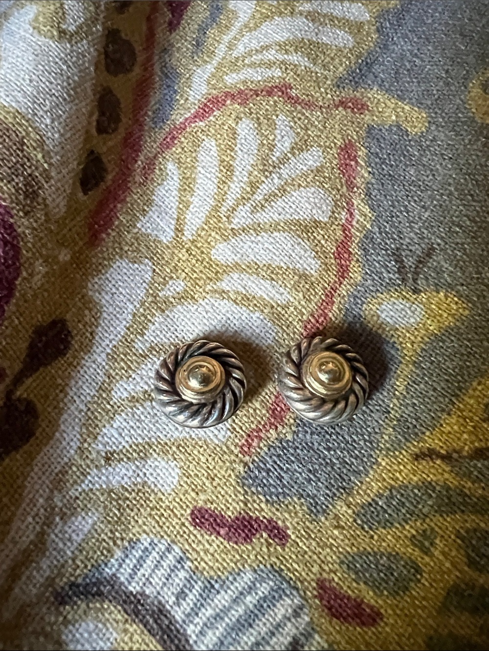 David Yurman Two-Tone Twisted Button Earrings in Gold/Silver Vintage 90’s